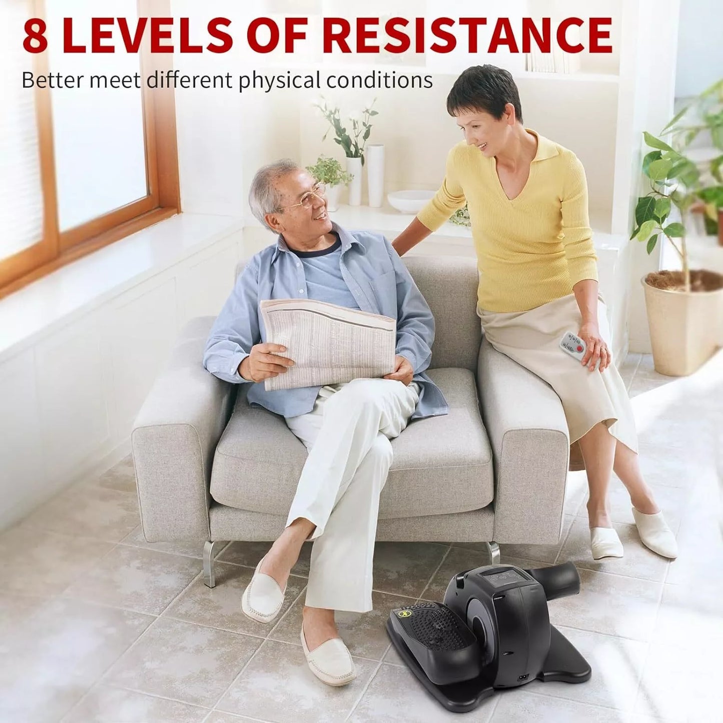 Under Desk Ellipse Leg Exerciser – Compact Seated Elliptical Machine with Remote, 5 Speeds & Massage Pedals