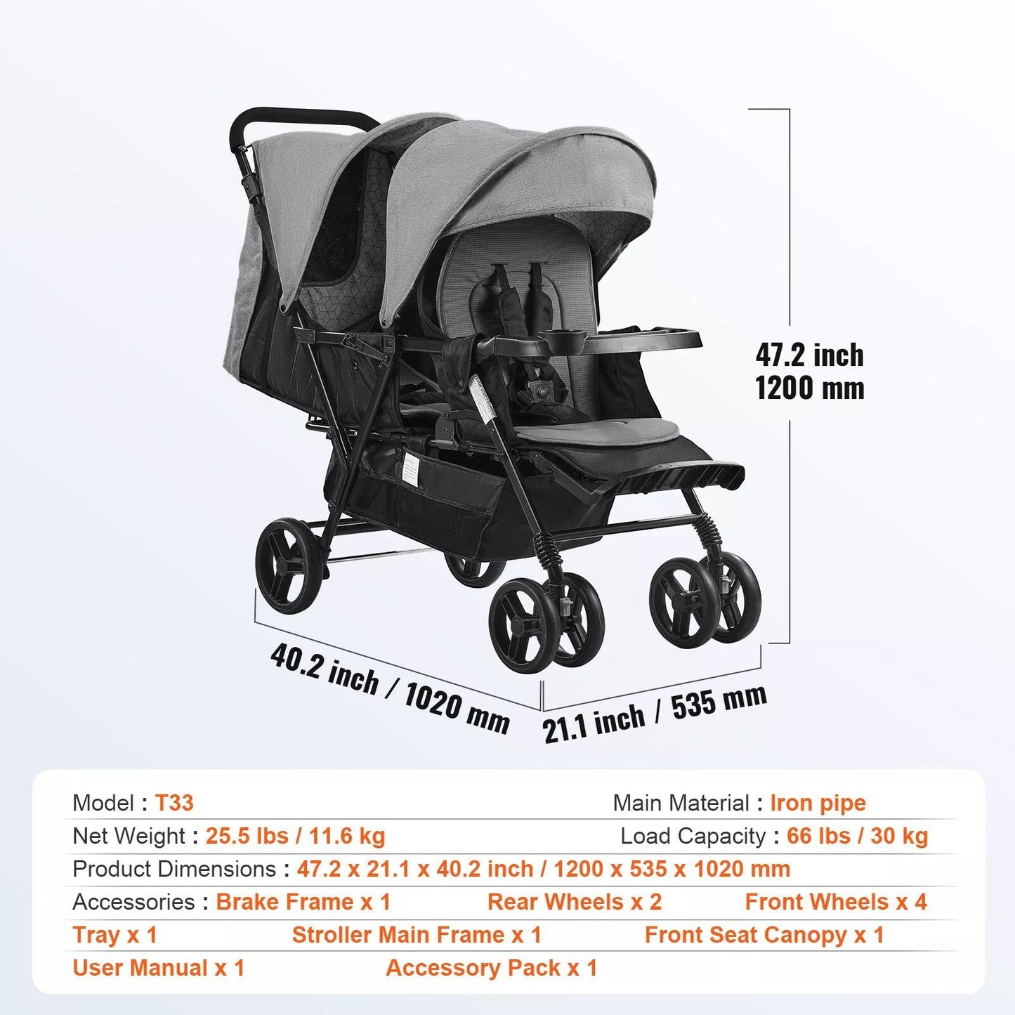 Foldable Double Stroller
