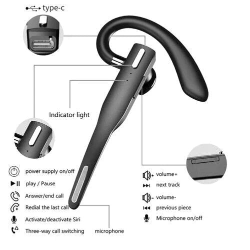 Casque/Écouteur sans fil Bluetooth 5.1 à double micro Trucker avec réduction de bruit