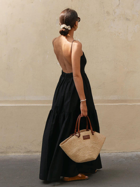 Vestido largo sólido sin espalda