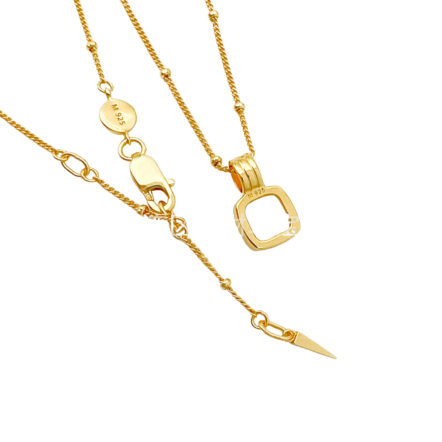 Square Mother of Pearl Necklace, 925 Silver, 18K Gold Plated
