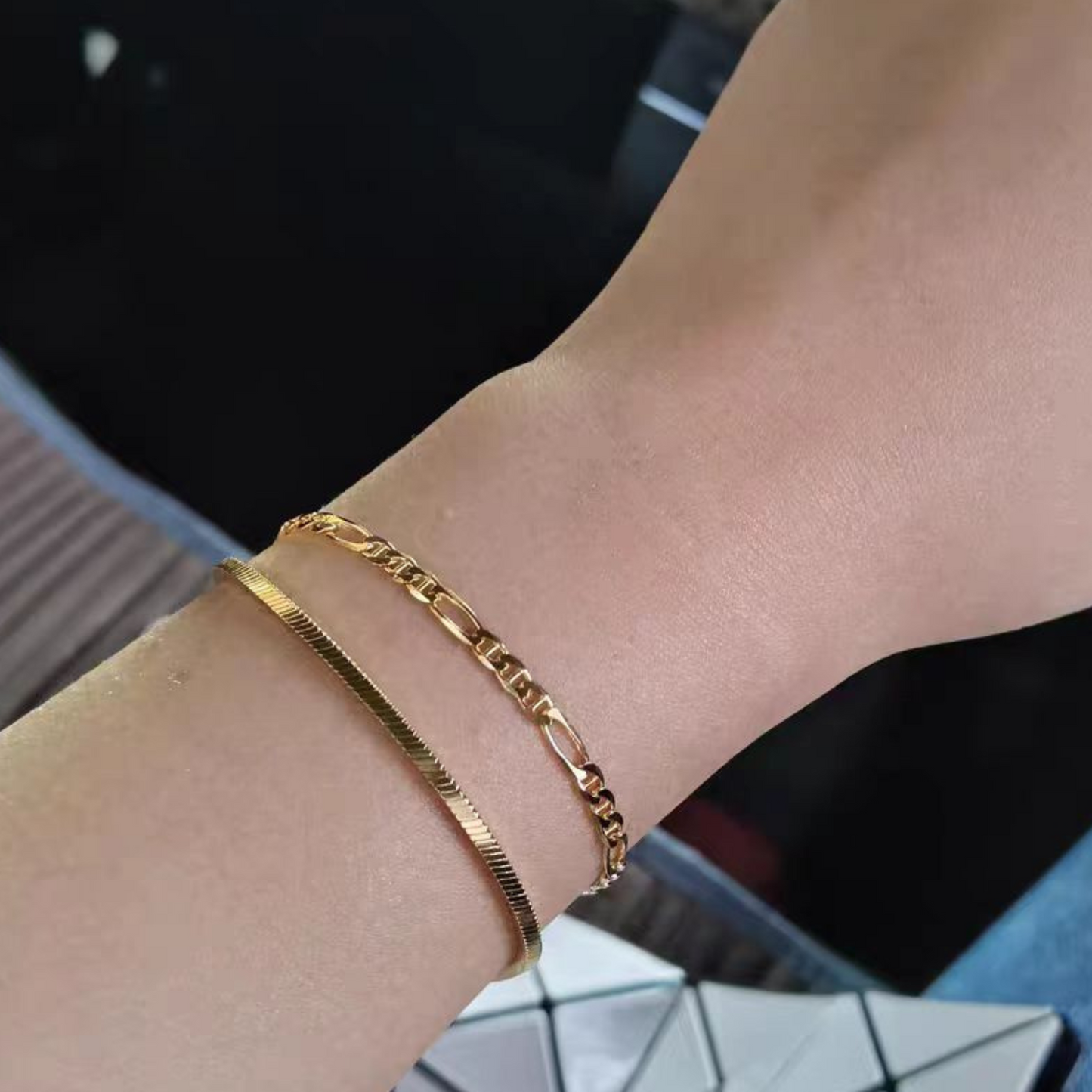 Square Snake Chain Bracelet – 925 Silver, 18k Yellow Gold Plated