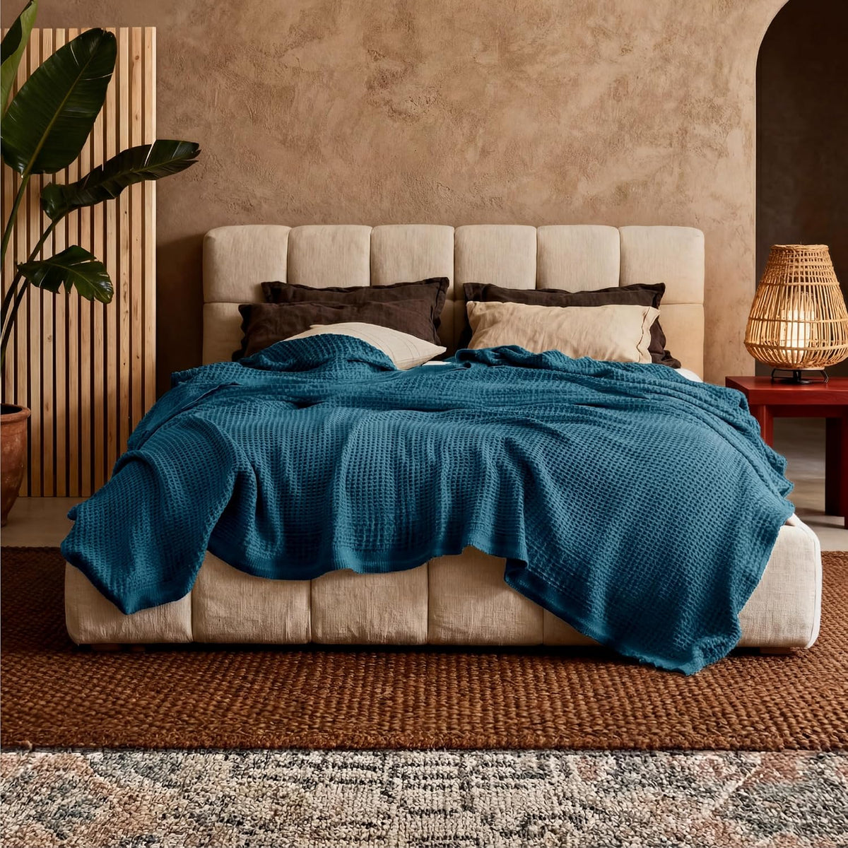 Ventayo – 100% Cotton Queen Blanket with Cooling Waffle Weave | Soft & Breathable for Summer Comfort