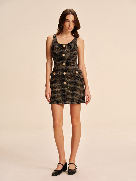 Vestido sin mangas abotonado de tweed