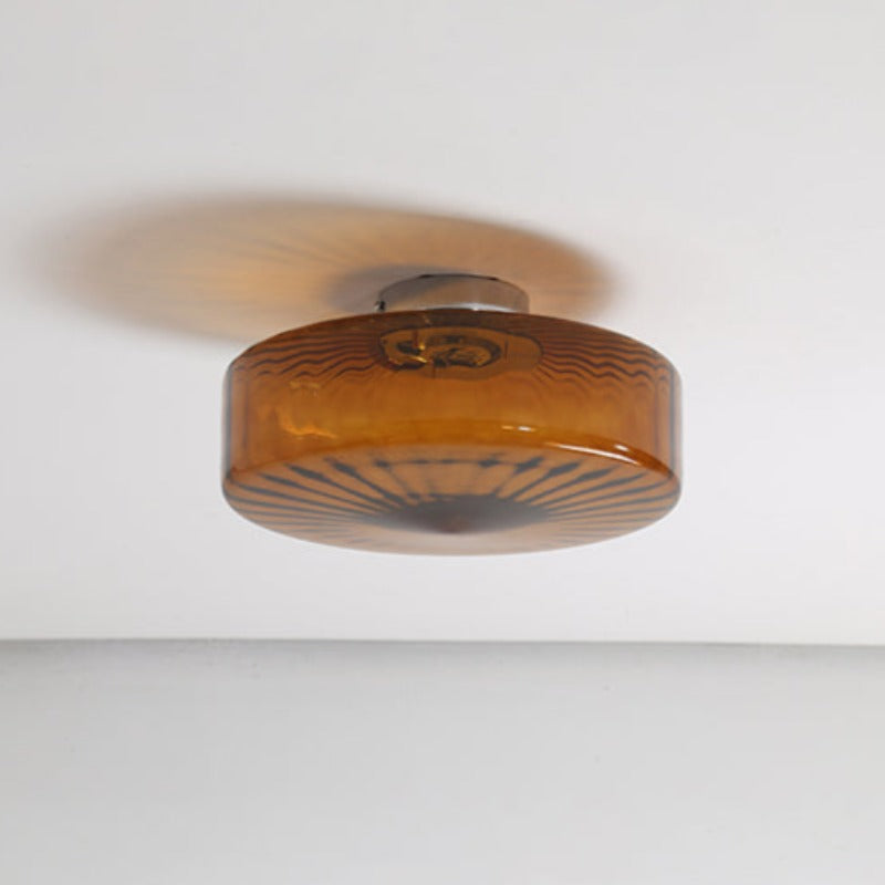 Moderne ronde opbouw plafondlamp bruin metaal/glas keuken/woonkamer
