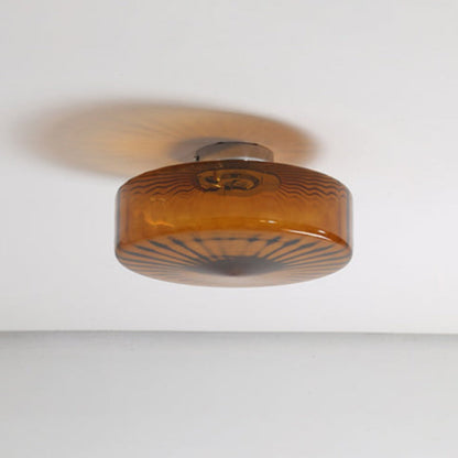 Moderne ronde opbouw plafondlamp bruin metaal/glas keuken/woonkamer