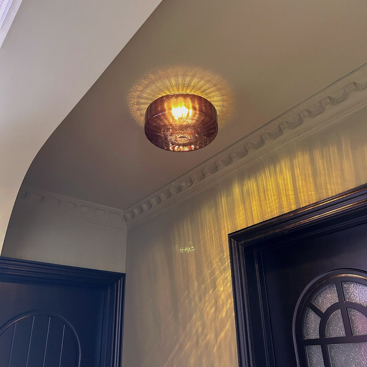 Moderne ronde opbouw plafondlamp bruin metaal/glas keuken/woonkamer