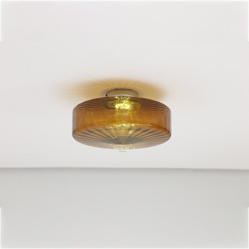 Moderne ronde opbouw plafondlamp bruin metaal/glas keuken/woonkamer