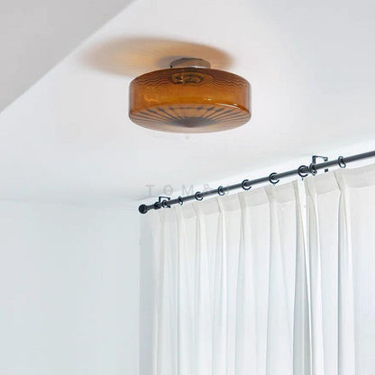 Moderne ronde opbouw plafondlamp bruin metaal/glas keuken/woonkamer