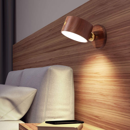 Lámpara de pared minimalista de madera con luz LED magnética táctil recargable por USB para noche