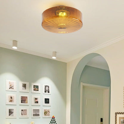 Moderne ronde opbouw plafondlamp bruin metaal/glas keuken/woonkamer