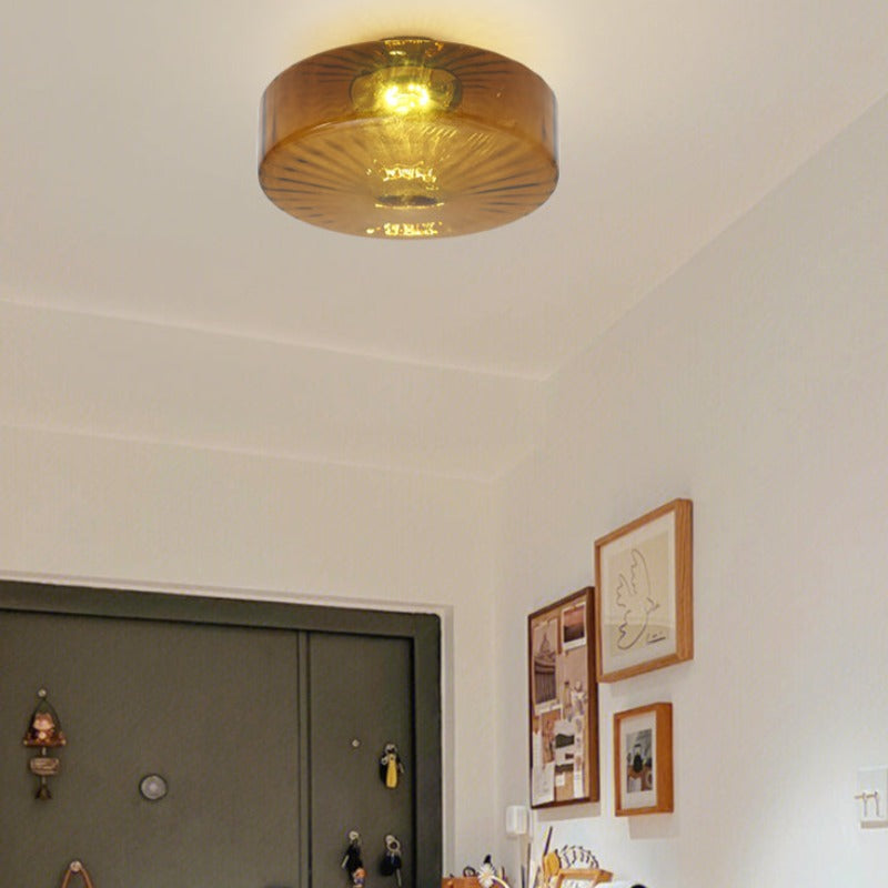 Moderne ronde opbouw plafondlamp bruin metaal/glas keuken/woonkamer