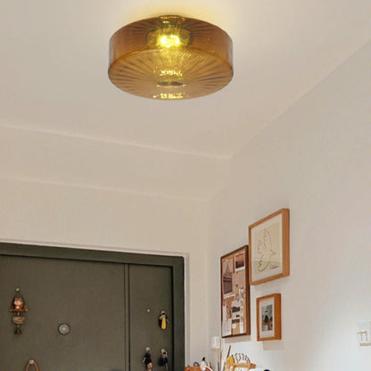 Moderne ronde opbouw plafondlamp bruin metaal/glas keuken/woonkamer