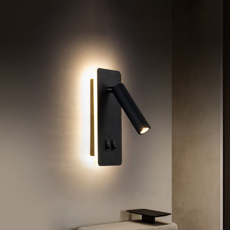 Lámpara de pared minimalista con foco rectangular giratorio LED para lectura