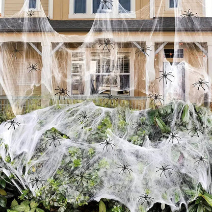 Spider Webs with Spiders 200 sq ft, Giant Spider Web Halloween Door Decoration, Halloween Party Decor with Fake Spiders – Ventayo