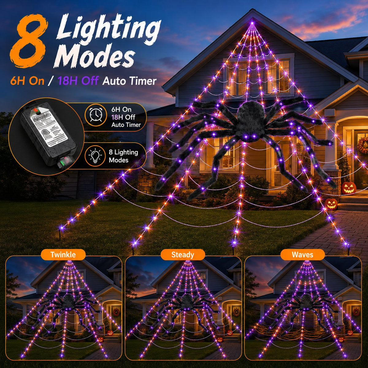 Giant Purple LED Spider Web Lights – Ventayo
