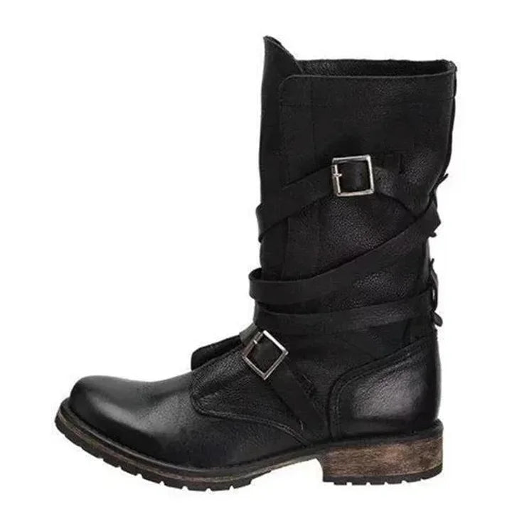 Damen Motorradstiefel Retro Stiefel mittelhoch für Damen