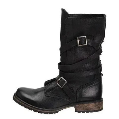 Damen Motorradstiefel Retro Stiefel mittelhoch für Damen