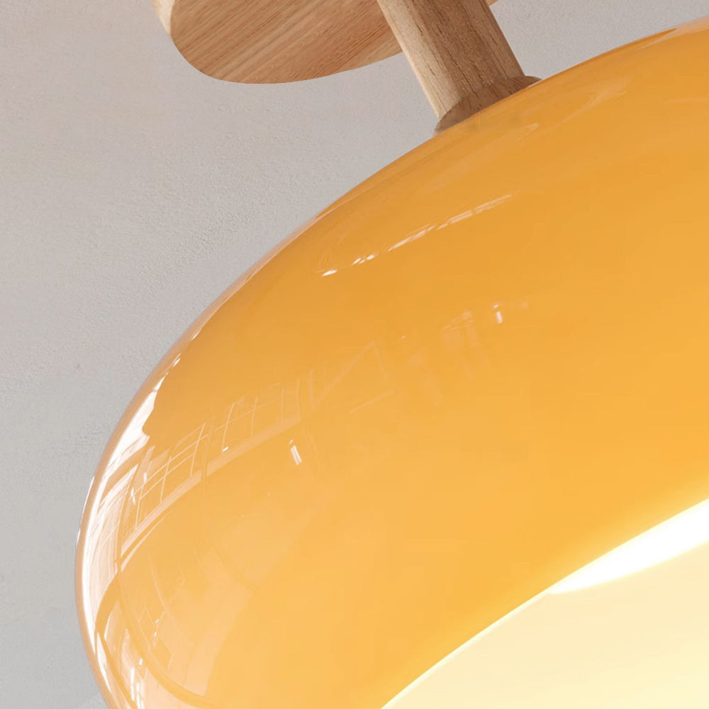 Inbouw plafondlamp kap minimalistisch hout/glas wit/oranje