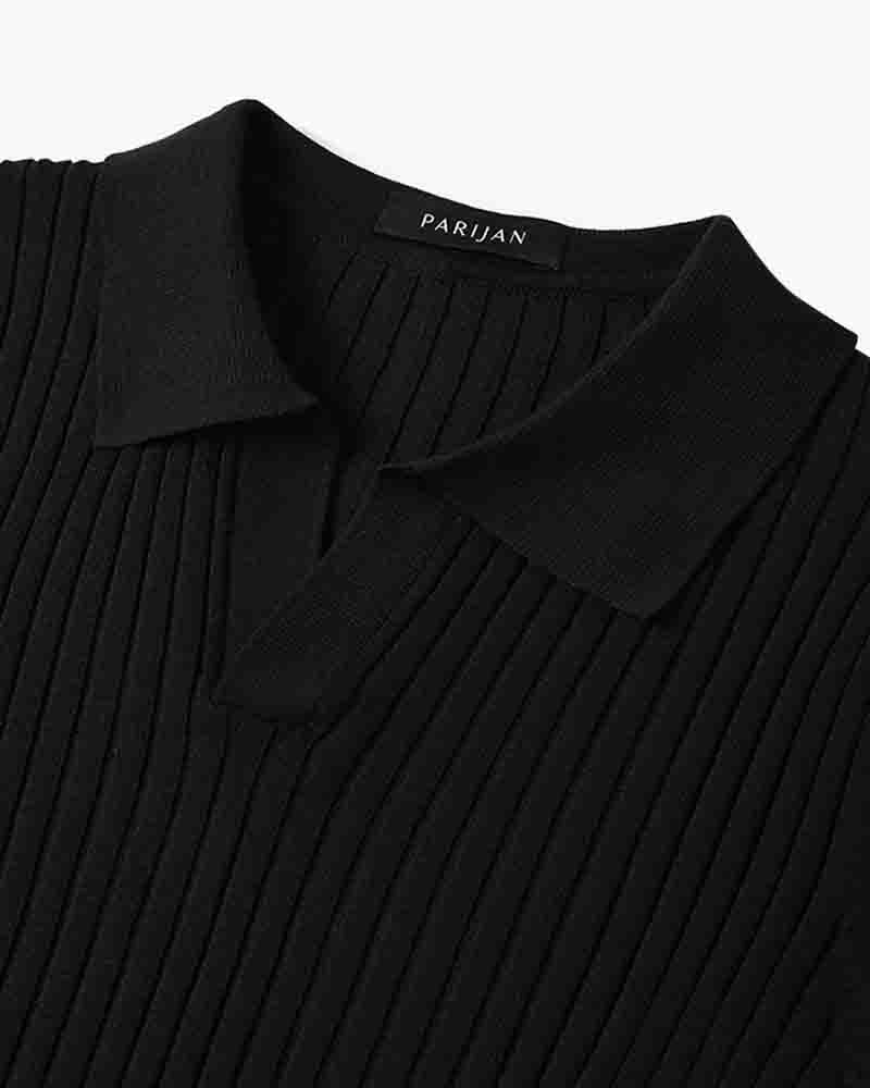 CHUNCHEON Casual Polo – Men’s Cotton-Blend V-Neck Polo Shirt with Ribbed Texture