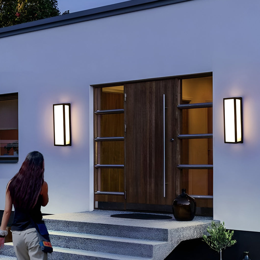 Aplique de pared contemporáneo negro rectangular con sensor de movimiento LED impermeable