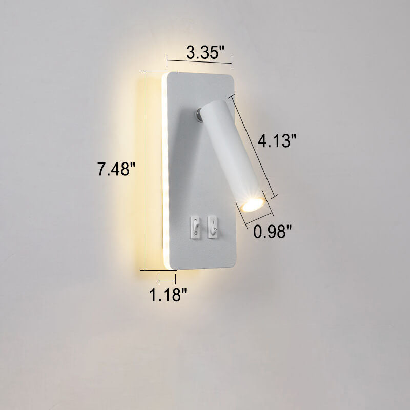 Lámpara de pared minimalista con foco rectangular giratorio LED para lectura