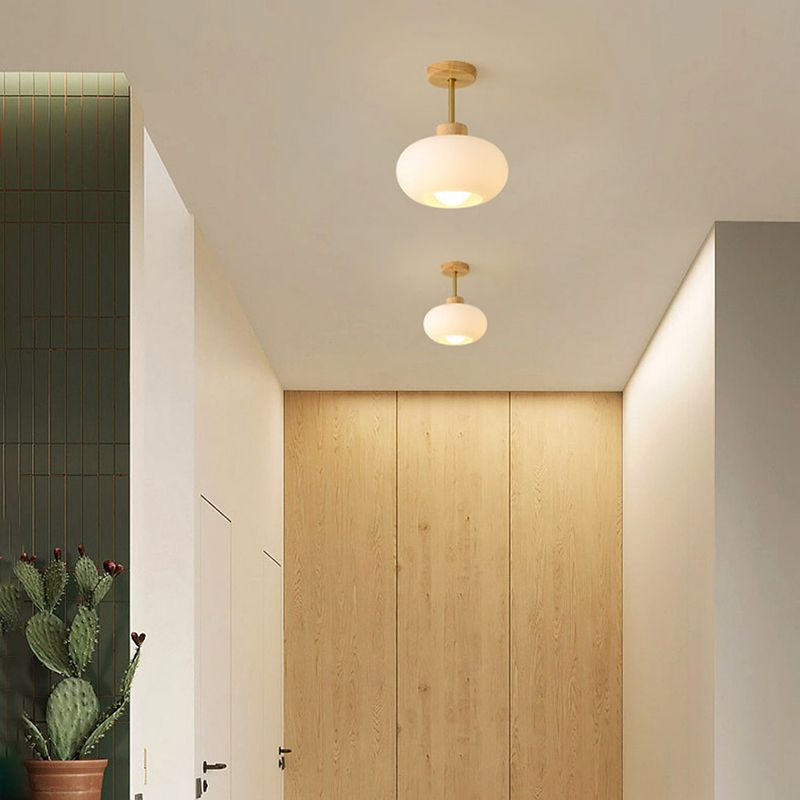 Inbouw plafondlamp kap minimalistisch hout/glas wit/oranje