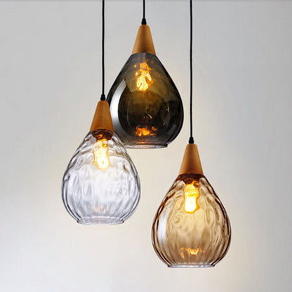 Lámpara colgante vintage en forma de lágrima, vidrio/madera