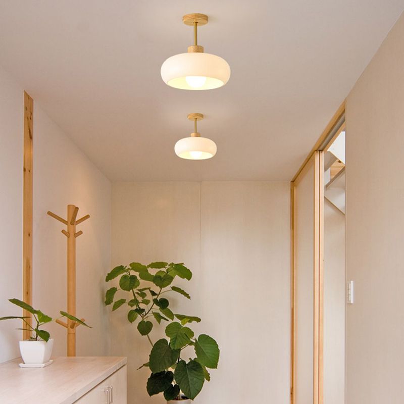 Inbouw plafondlamp kap minimalistisch hout/glas wit/oranje