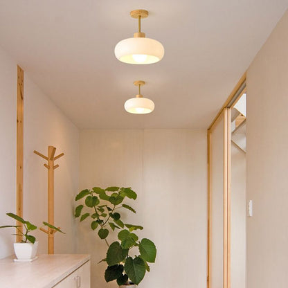 Inbouw plafondlamp kap minimalistisch hout/glas wit/oranje