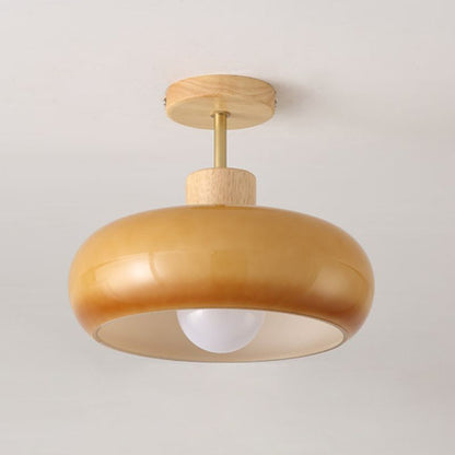 Inbouw plafondlamp kap minimalistisch hout/glas wit/oranje