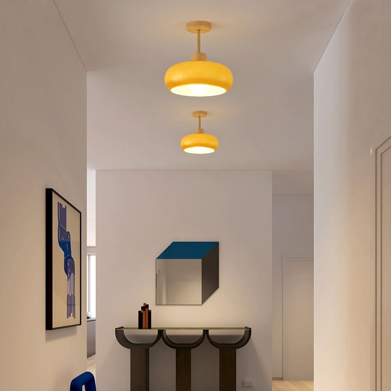 Inbouw plafondlamp kap minimalistisch hout/glas wit/oranje