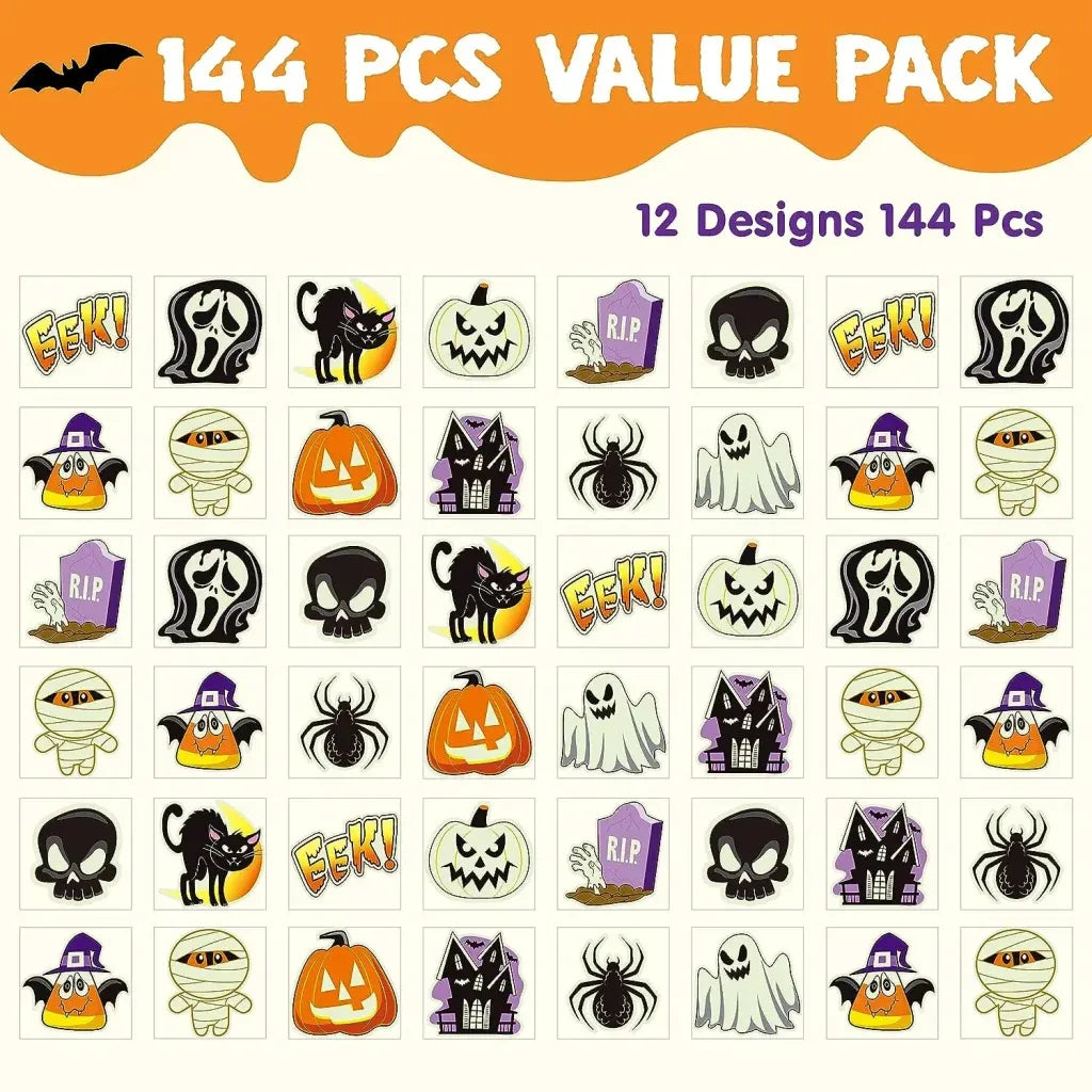 144 PCS Halloween Glowing Temporary Tattoos for Kids, 12 Designs Luminous Tattoo stickers – Ventayo