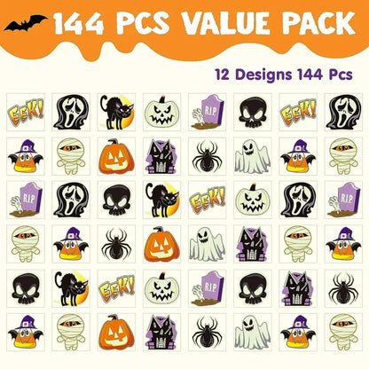 144 PCS Halloween Glowing Temporary Tattoos for Kids, 12 Designs Luminous Tattoo stickers – Ventayo
