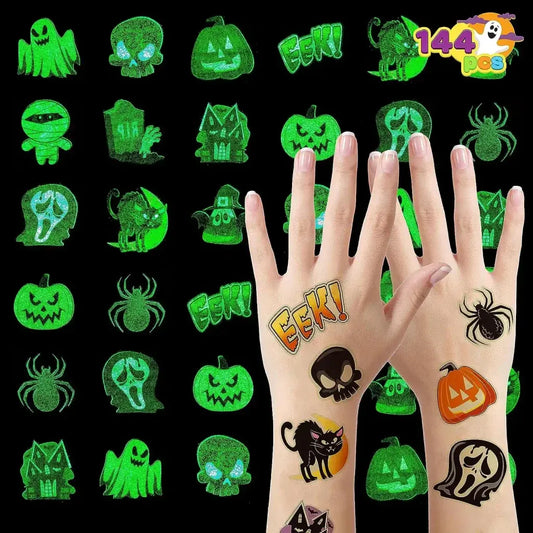 144 PCS Halloween Glowing Temporary Tattoos for Kids, 12 Designs Luminous Tattoo stickers – Ventayo