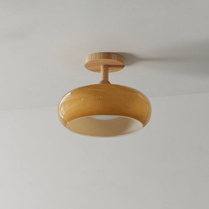 Inbouw plafondlamp kap minimalistisch hout/glas wit/oranje