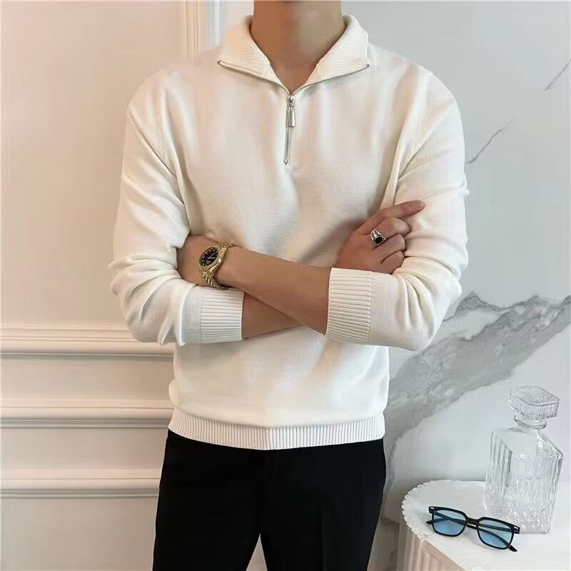 ANSEONG Men’s Fine Quarter Zip Sweater – 100% Cotton with High Neck Collar