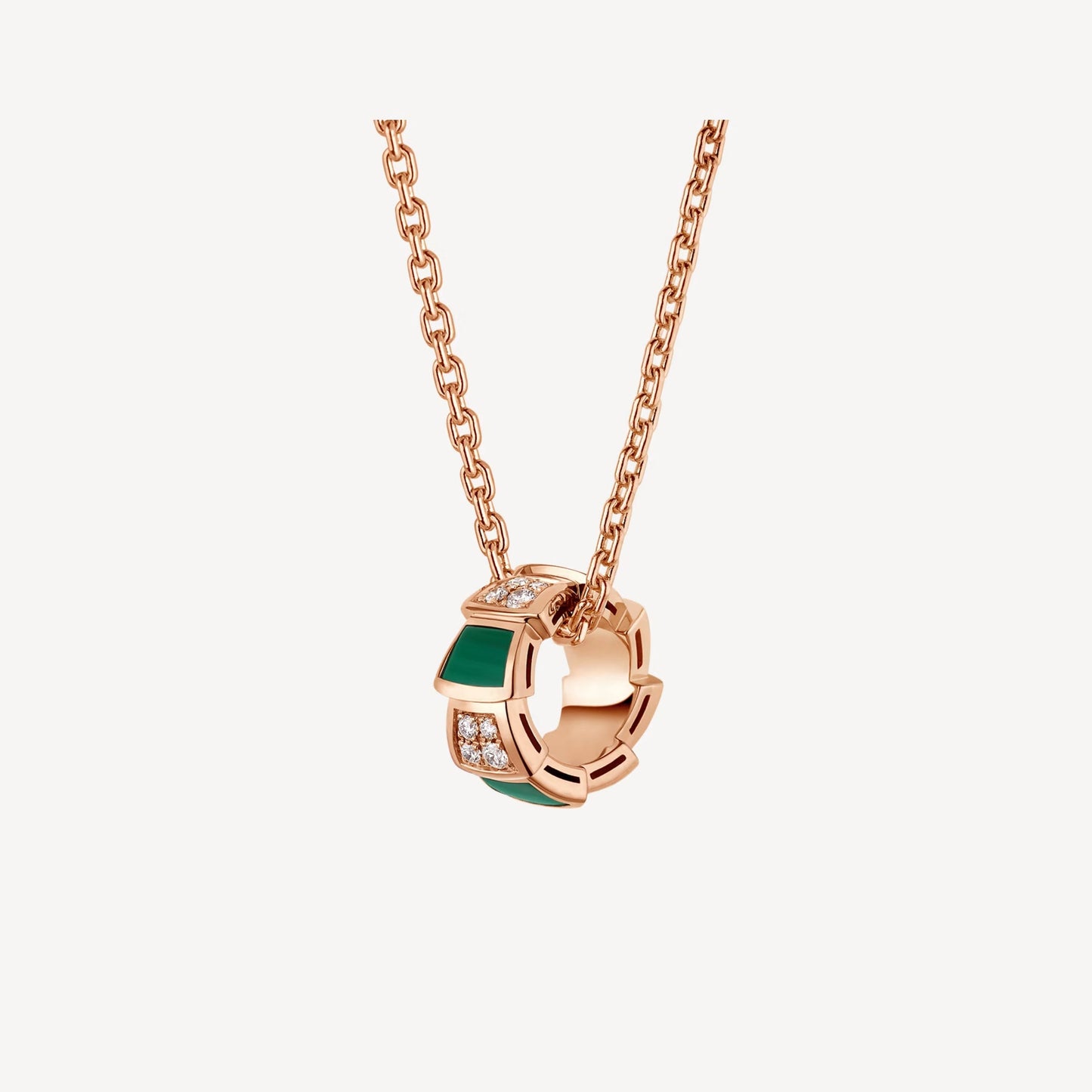 Serpenti Necklace,925 Silver,18k Rose Gold Plated,Green Agate