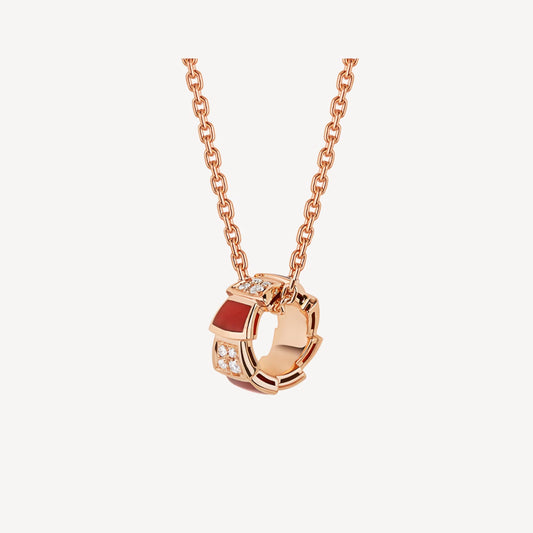 Clytia Love Serpenti Necklace,925 Silver,18k Rose Gold Plated,Red Agate