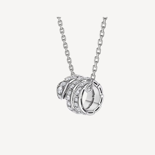 Clytia Love Serpenti Necklace,925 Silver,18k White Gold Plated,Cubic Zircon Paved