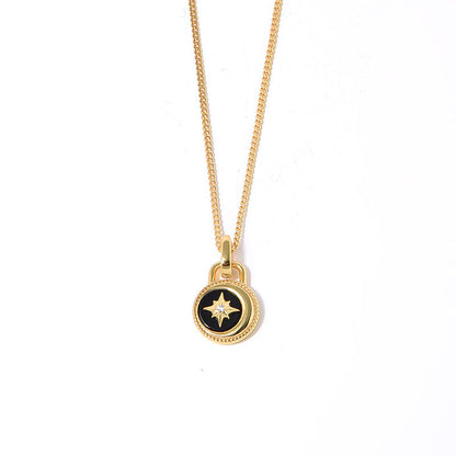 Clytia Love Moon And Stars Necklace，925 Silver, 18k Gold Plated，Black Onyx