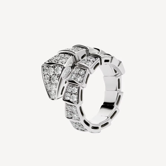 Clytia Love Serpenti Ring,V Gold,18k White Gold Plated,Cubic Zircon Paved