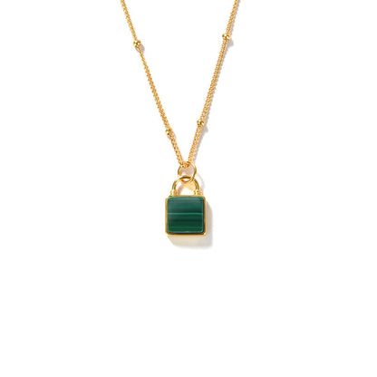 Clytia Love Malachite Lock Head Necklace, 925 Silver, 18K Gold Plated