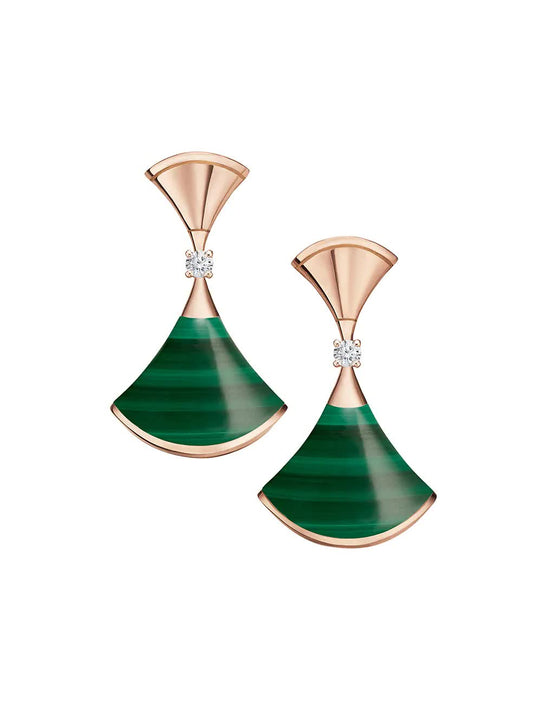 Clytia Love Divas'Dream Earring,925 Silver,18k Gold Plated,Green Agate