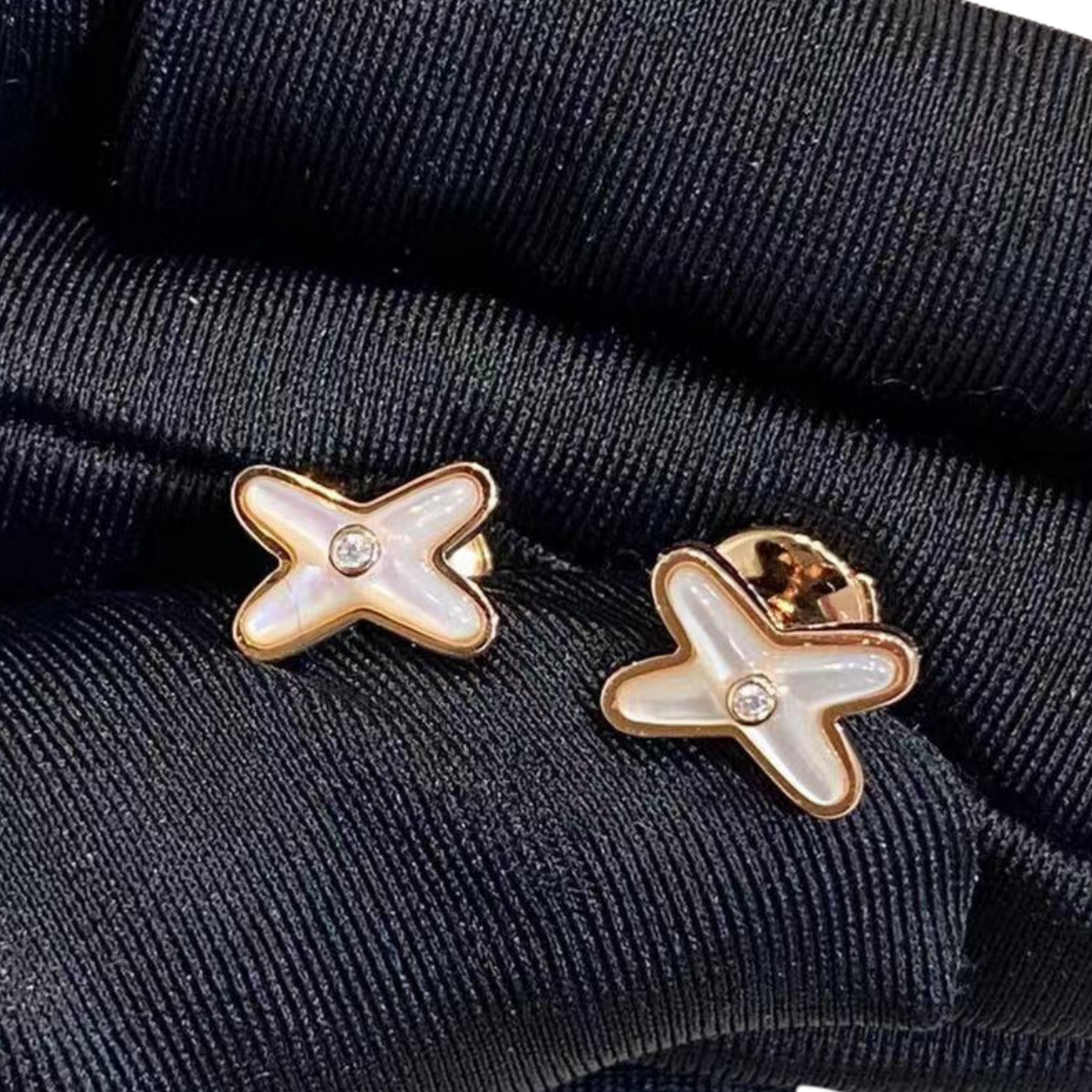 Cross Link Earstuds,925 Silver, 18k Rose Gold Plated