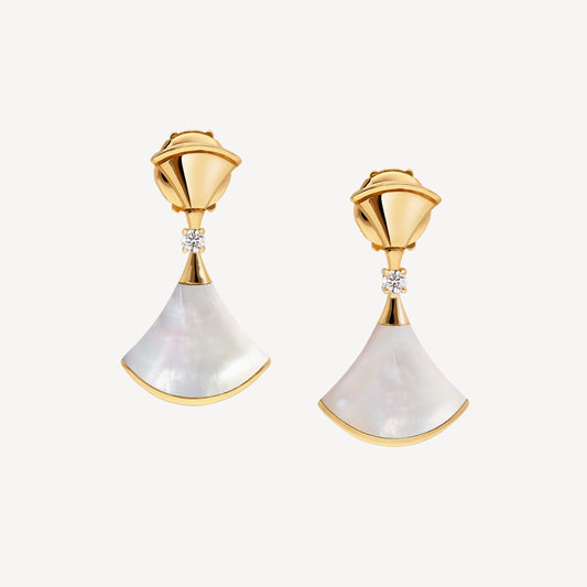 Clytia Love Divas'Dream Earring,925 Silver,18k yellow Gold Plated,Mother of Pearl