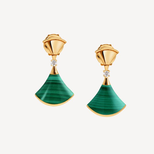 Clytia Love Divas'Dream Earring,925 Silver,18k Yellow Gold Plated,Green Agate