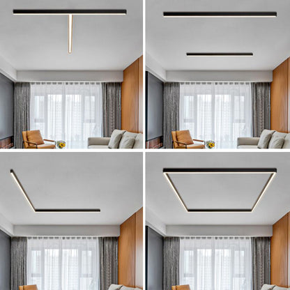 Lineaire moderne LED zwarte metalen plafondlamp met vlakke montage