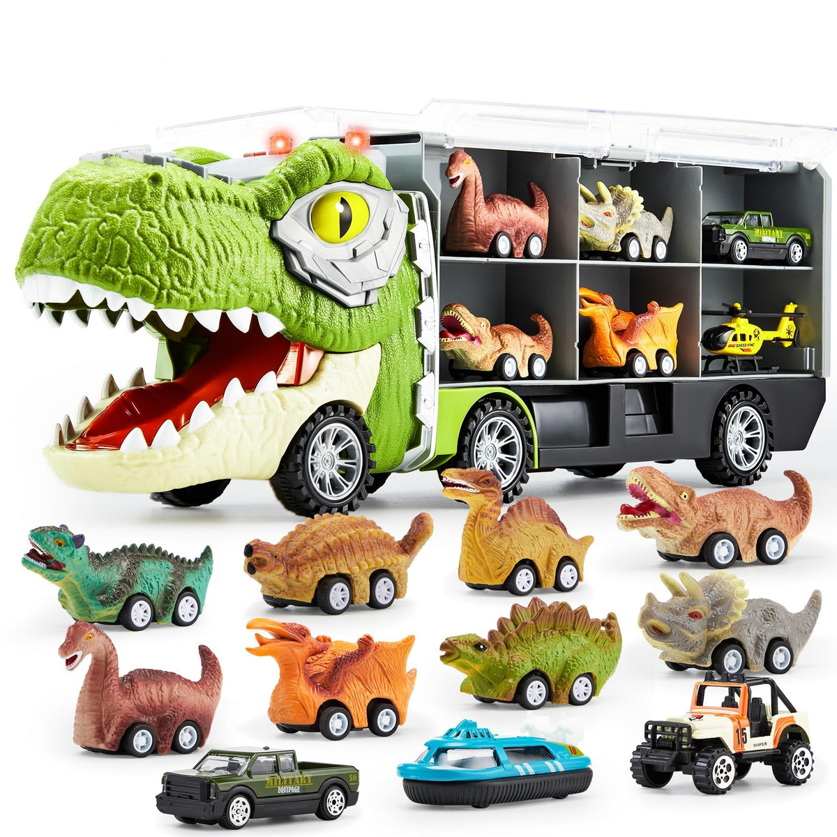13 in 1 Dinosaur Transport Carrier Truck with Mini Car Set – Ventayo