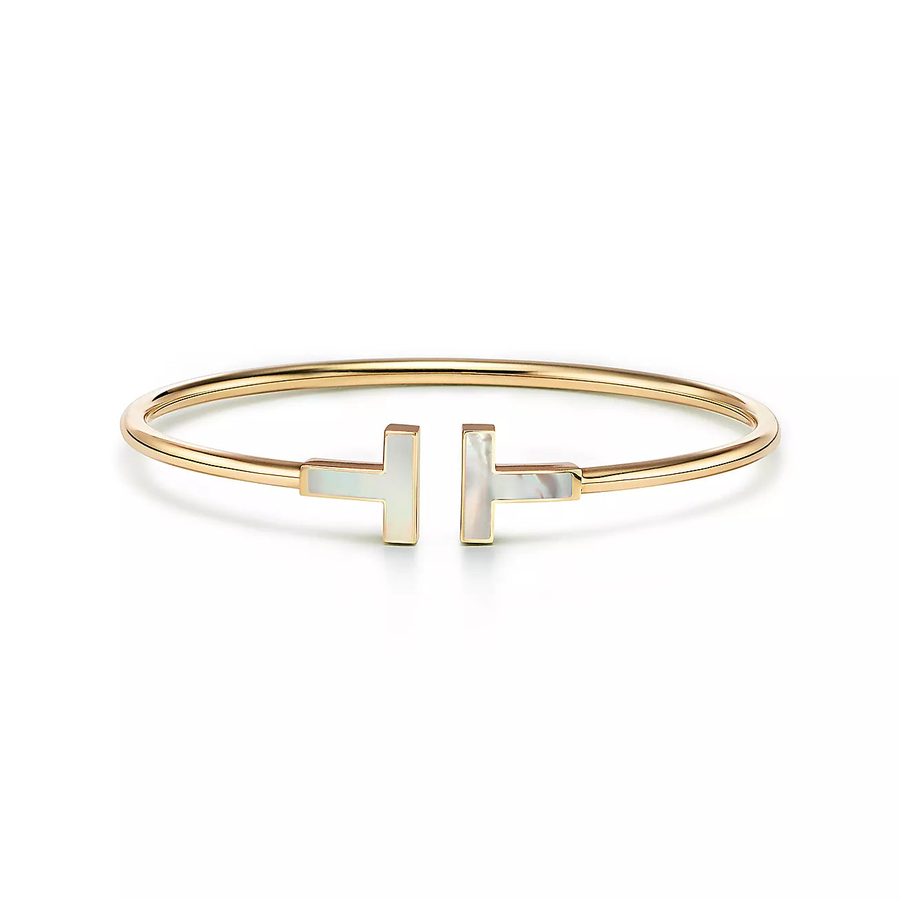 T Bangle,18k Yellow Gold Plated,Mother of Pearl